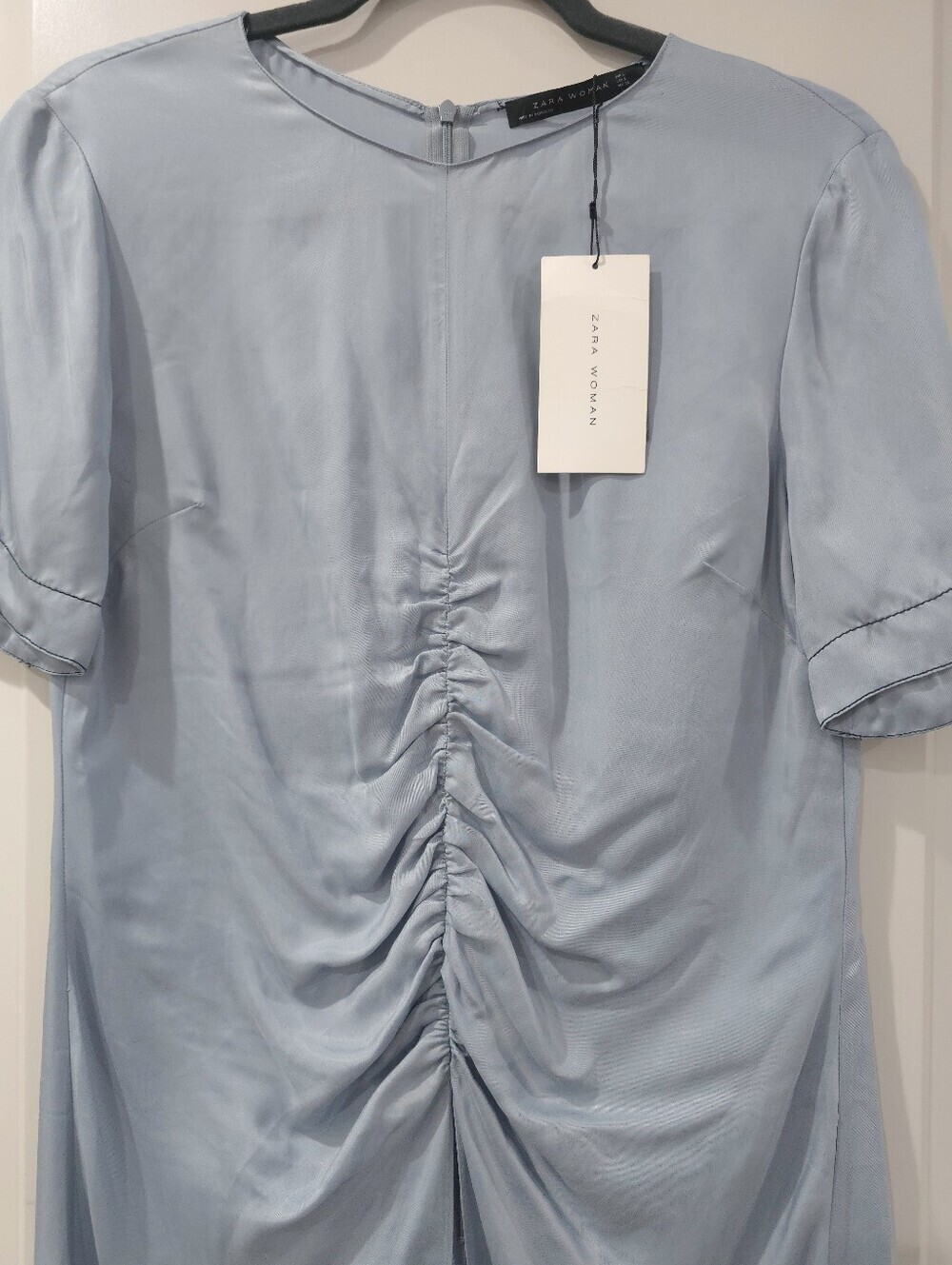 ZARA Refined Lagenlook Satin Powder Blu Tunic, Minimalist Effortless Chic, Nwt S - Picture 3 of 15